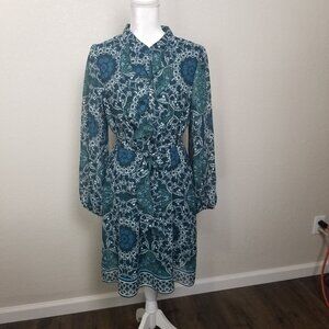 Vince Camuto Womens Plus Size Belted Long Sleeve Chiffon Dress Size 14 Green
